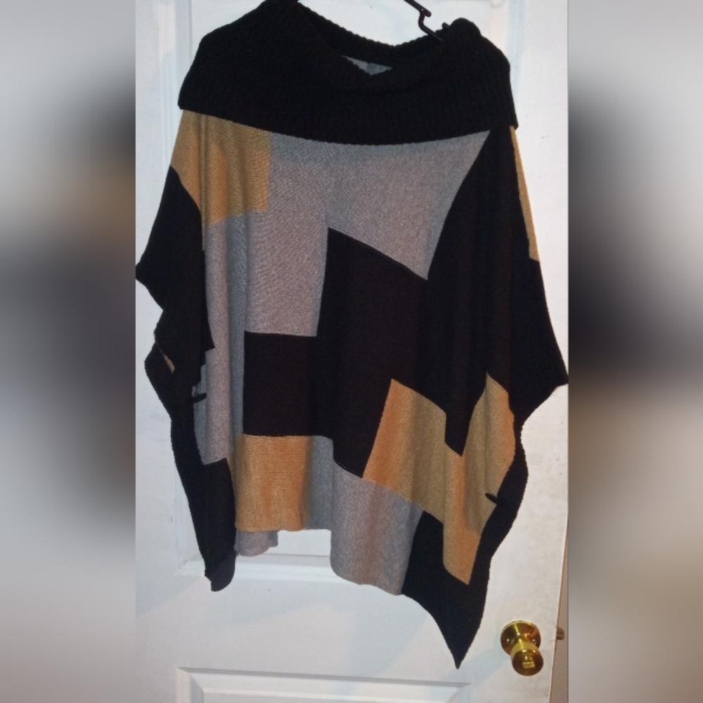 Gently worn black gray and tan poncho size L